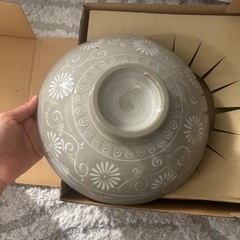 中華鍋 グレー 花模様 陶器製の画像