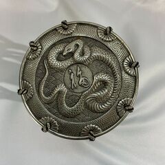 金属製 蛇 壽 福 太鼓 置物 縁起物の画像