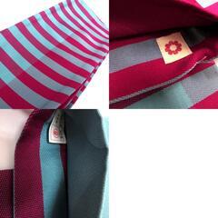 半幅帯 ふりふ リバーシブル半巾帯 ポリエステル 赤紫×水色 水玉 縞 ドット ストライプ 小袋帯 仕立て上がり 長さ395cm 【キモノオフ野々市若松店】の画像
