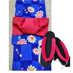 浴衣ぷちレンタル単品￥500青地にひまわり