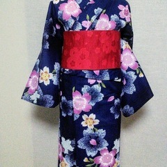 ゆったり浴衣ぷちレンタル単品¥1500 淡紺色地に桜
