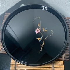 配送可能　漆器 丸盆 木製漆器 木製 お盆 盆 漆芸　茶道具　煎茶道具　アンティーク　古道具　箱付き の画像