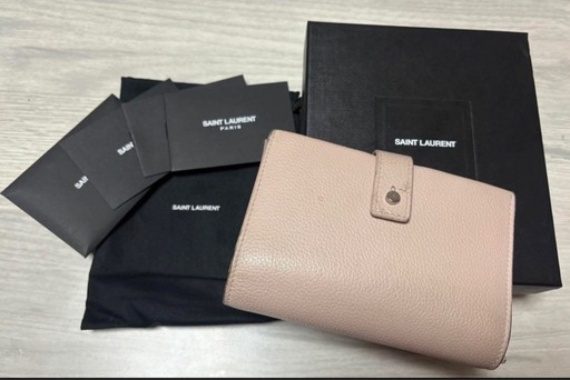 ★SAINT LAURENT サンローラン　イブサンローラン　くすみピンク 二つ折り財布 箱 保存袋付き