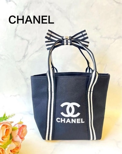 ♥CHANEL♥ ノベルティー♥ブラック トートバッグ 可愛いリボン持ち手 ♥CHANEL♥ ノベルティー♥ブラック トートバッグ 可愛いリボン
