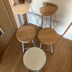 背もたれ付きパイプ椅子２つと背もたれ無しのパイプ椅子１つの画像