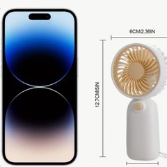 新品ポータブルハンドヘルドファン、軽量プラスチックデザイン、多機能吊り下げオプションの画像