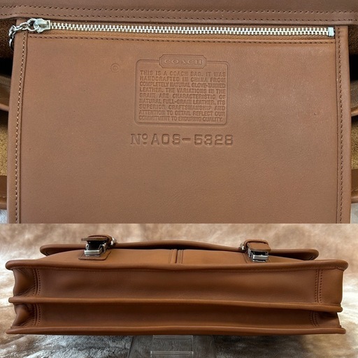 美品コーチ2WAYビジネスバッグブリーフケース書類鞄ショルダーバッグ肩掛けバッグ COACHメンズレディースユニセックスかばん茶色