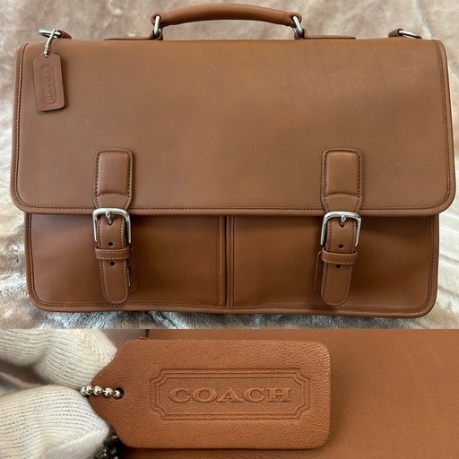 美品コーチ2WAYビジネスバッグブリーフケース書類鞄ショルダーバッグ肩掛けバッグ COACHメンズレディースユニセックスかばん茶色