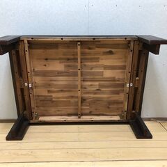120cm 座卓 ローテーブル 4人 うづくり 和室 ダメージ ビンテージ風 木製 和風 ちゃぶ台 アカシア エスニック ダイニング リビングテーブル 家具 ウッドダイニング 【糸島市内 送料無料】88205-2-005の画像