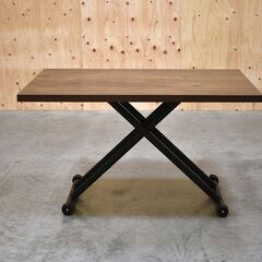 ≪zyt2329ジ限≫ ヴィンテージ風プリント天板 昇降テーブル 幅120cm 奥行80cm 高さ70cm 武田コーポレーション T7-GDT120BR ブラウン系 おしゃれ/ブルックリン/中古家具/宮城県仙台市 70707-10の画像
