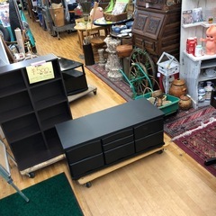 木製ローキャビネット　ブラックの画像