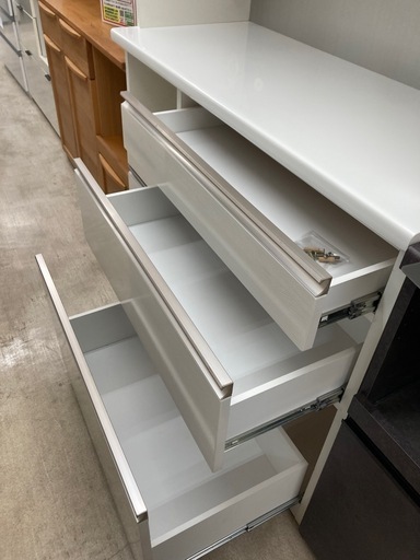 ?️松田家具?️日本製?️2面レンジボード?️ホワイト?️ハイカウンター?️ハイグロス?️スチームオーブン対応?️2237