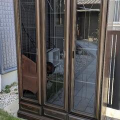 木製キャビネット 本棚 ガラス窓