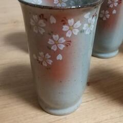 桜模様の陶器湯飲み5個セットの画像