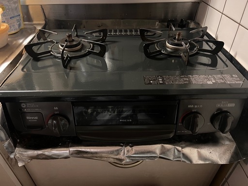 リンナイ　ガスコンロ　ガステーブル　都市ガス用ホース、取説付き　右強火　幅56cm