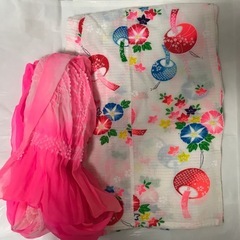 子供用ゆかた　帯付きちりめん素材の画像