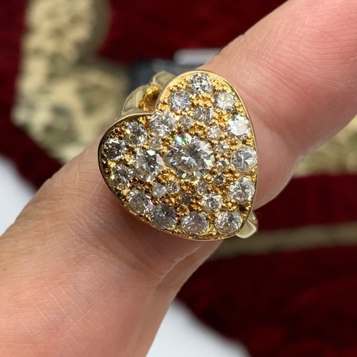 K18 ダイヤモンド　ハート型リング　12.6g 0.375ct 1.21ct 約9.5号