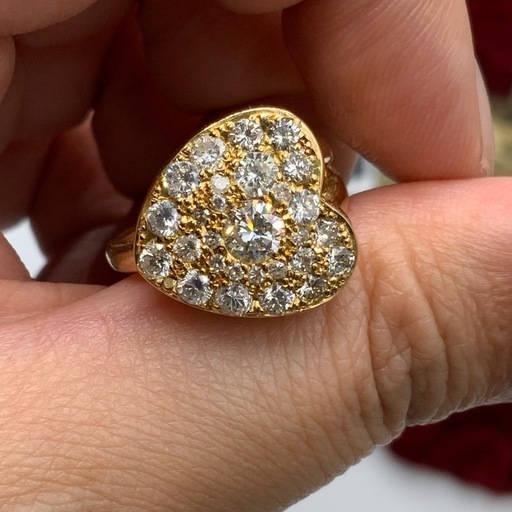 K18 ダイヤモンド　ハート型リング　12.6g 0.375ct 1.21ct 約9.5号