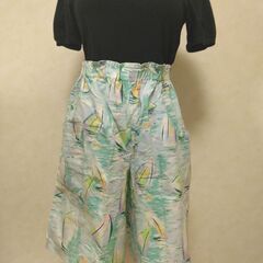 ハーフパンツ　短パン　緑×ヨットの画像