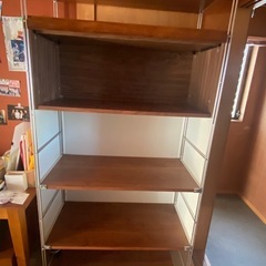 【お取引中】無印良品ステンレスユニットシェルフウォールナット材棚セット　ワイド　大　サイドパネル、バックパネル、フラップ棚収納付きセットの画像