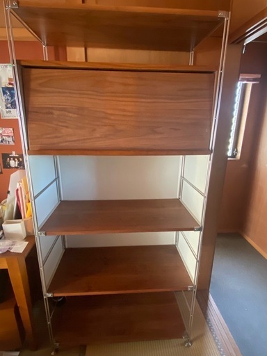 無印★ステンレスユニットシェルフ タモ材棚セット・ワイド・小 バックパネル付き 無印☆ステンレスユニットシェルフ タモ材棚セット・ワイド・小