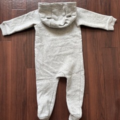 babyGap ロンパース フード付 裏起毛 80 12-18m グレー 足付の画像