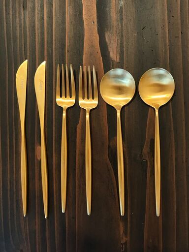 【引取限定】クチポール ムーンマットゴールド デザート スプーンフォークナイフ 6点セット