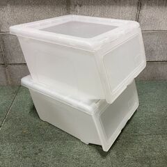 プラスチック製 衣装ケース 2個セット 前開き 収納ケース 衣服収納 幅38.5cm×奥行44.6cm×高さ24cmの画像