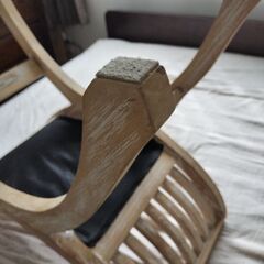 チーク無垢本革張りスツール64㎝の画像
