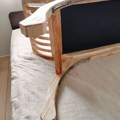 チーク無垢毛皮張りベンチ128㎝の画像