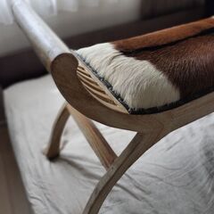 チーク無垢毛皮張りベンチ128㎝の画像