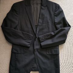ブラック×ストライプ柄ビジネスシングルスーツ上下セットの画像