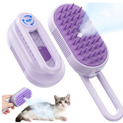 🐾最新5in1機能！スチーム付き猫用ブラシ【新品未使用】静電気防止＆抜け毛除去◎猫犬兼用 クリーニング ミスト マッサージ スリッカーブラシ ペット用 毛玉対策 ブラシ 犬 猫 小動物対応の画像