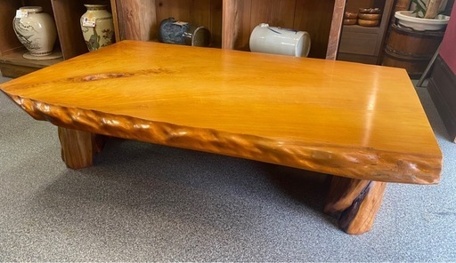 希少 銘木 屋久杉 一枚板 座卓 天然木 テーブル 切株 脚付き 光明杢