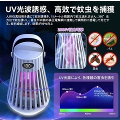電撃殺虫器 LED誘虫灯 捕虫器 蚊取り 360°強力蚊除け 殺...