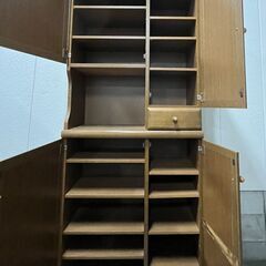 木製 大型 下駄箱 ミラー付 靴箱 シューズボックス 幅76cm×奥行35cm×高さ180cm の画像