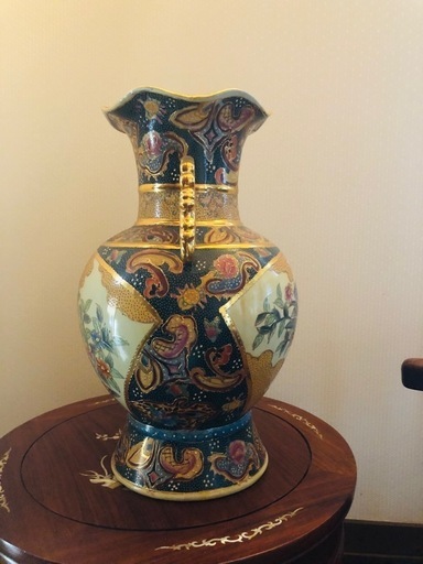 薩摩焼 大型 双耳花瓶 飾壺 獅子耳 花柄 金彩 両耳付 花瓶 フラワーベース 薩摩焼 大型 双耳花瓶 飾壺 獅子耳 花柄 金彩 両耳付 花瓶