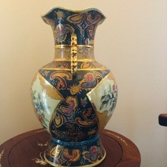 薩摩焼　双耳　青粒　金襴手　壺　　の画像
