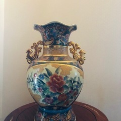 薩摩焼　双耳　青粒　金襴手　壺　　の画像