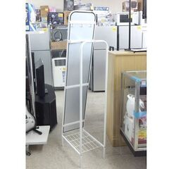 スタンドミラー 幅30cm ハンガーラック付き 棚付き 3連フック付き ホワイト 姿見鏡 全身ミラー☆ 札幌市 北区 屯田 の画像