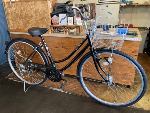 【前後タイヤ・後輪チューブ新品！】 LEDオートライト　6段変速　27インチ自転車　ブラック