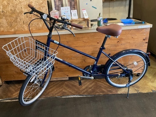 【SALE！7月末まで防犯登録無料！前後タイヤ・チューブ新品！】シングルギア　20インチミニベロ　ネイビー