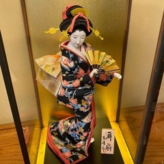 日本人形　舞扇　ガラスケース付き　の画像
