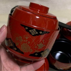 朱 手提盆付き切立小吸椀の画像