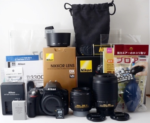 超初心者向け！Nikon D3300★純正Wズームレンズキット★スマホ転送  1ヶ月動作補償あり！ 安心の補償付き発送！ 送料無料！
