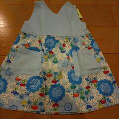 ハンドメイド　ジャンパースカート　サイズ90　花柄　水色の画像
