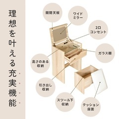 【急募】7/12〜14の間に取りに来られる方募集！2WAYコンパクトドレッサー（スツール付・コンセント付）の画像