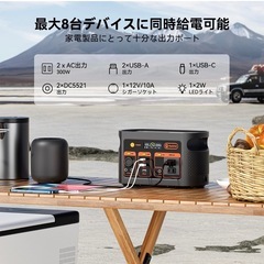 【売約済】最終価格 キャンプやBBQに需要爆発中！ 新品未開封 ポータブル電源 小型 179.2Wh/300W 軽量 コンパクト リン酸鉄リチウム ポータブルバッテリー 高出力AC300W 70分満充電 UPS機能 純正弦波 LEDライト付き パススルー機能 ソーラーパネル対応 家庭用蓄電池 小型発電機 キャンプ 車中泊 停電対策 防災グッズ 地震台風時に非常用電源の画像