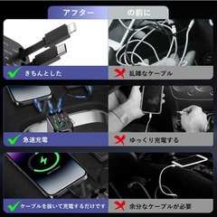 🚗ドライブ必須！【新品未使用】5in1巻き取り式車載充電器 シガーソケット カーチャージャー 急速充電 5台同時 伸縮ケーブル iPhone Android Type-C Lightning USB 12V/24V対応 車用品 スマホアクセサリ 高速充電 小型の画像