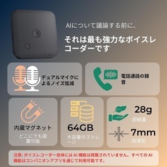 【新品未使用品】AIボイスレコーダー｜AI文字起こし・要約対応・マインドマップ、64GBメモリー、マグネット式の画像